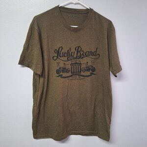 Lucky Brand Tee Shirt American Standard Motorcycle Green Mens Large Short Sleeve